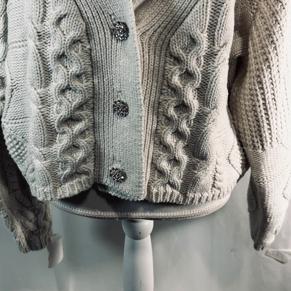 Endless Rose Chunky Cable Knit Cardigan Rhinestone Button Cream Sweater L NWT - Picture 4 of 13